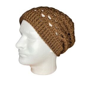 HANDMADE Crocheted Brown Slouchy Beanie Hat